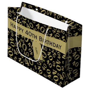 Grand Sac Cadeau 40e anniversaire Numéro Motif Or/Noir 40