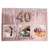 Grand Sac Cadeau 40e anniversaire rose parties scintillant gouttes