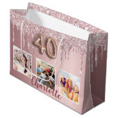 Grand Sac Cadeau 40e anniversaire rose parties scintillant gouttes