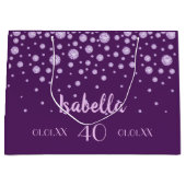 Grand Sac Cadeau 40e anniversaire rose violet nom diamants (Devant)