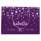 Grand Sac Cadeau 40e anniversaire rose violet nom diamants (Dos)