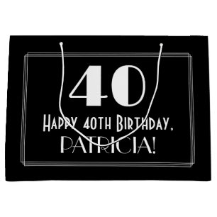Grand Sac Cadeau 40e anniversaire : Style Art Déco inspiré "40", 