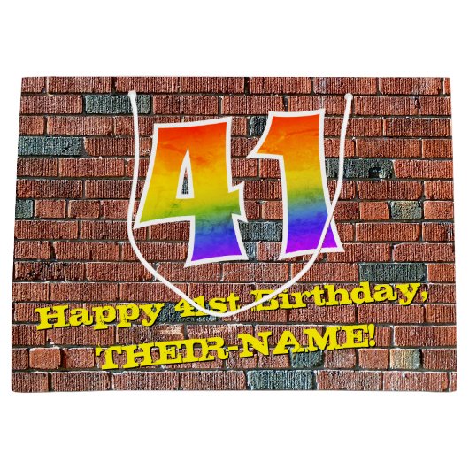 Grand Sac Cadeau 41e anniversaire : Amusant, Arc-en-ciel inspiré pa (Devant)