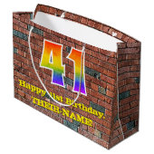 Grand Sac Cadeau 41e anniversaire : Amusant, Arc-en-ciel inspiré pa (Dos Angle)