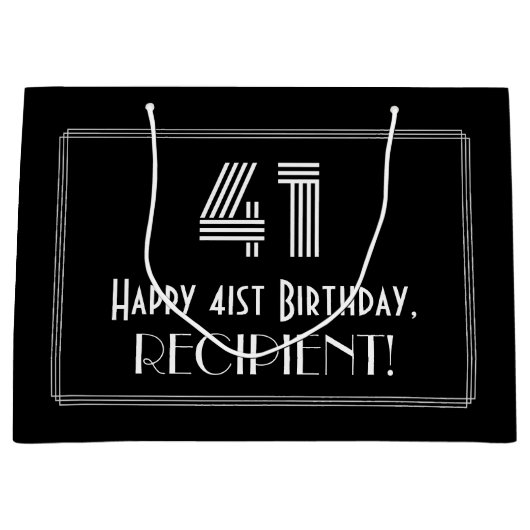 Grand Sac Cadeau 41e anniversaire — Art Déco Inspiré Look "41" & No (Devant)