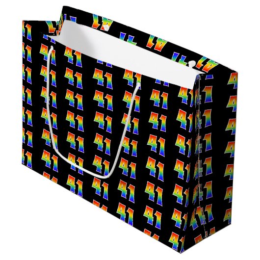 Grand Sac Cadeau 41e anniversaire : Fun Rainbow Event Numéro 41 Mot (Devant Angle)