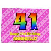 Grand Sac Cadeau 41e anniversaire : Pink Stripes & Hearts, Arc en c (Dos)