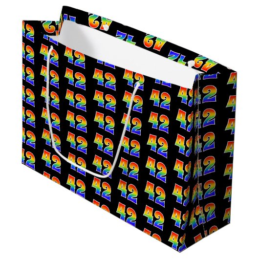 Grand Sac Cadeau 42e anniversaire : Fun Rainbow Event Numéro 42 Mot (Devant Angle)