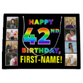 Grand Sac Cadeau 42e anniversaire : Rainbow Text, Custom Photos & N (Devant)