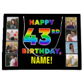 Grand Sac Cadeau 43e anniversaire : Rainbow Text, photos personnali (Devant)