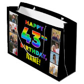 Grand Sac Cadeau 43e anniversaire : Rainbow Text, photos personnali (Dos Angle)