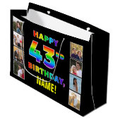 Grand Sac Cadeau 43e anniversaire : Rainbow Text, photos personnali (Devant Angle)