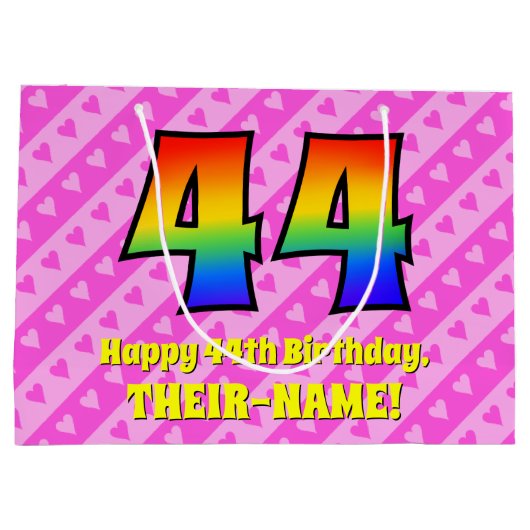 Grand Sac Cadeau 44e anniversaire : Pink Stripes & Hearts, Arc en c (Dos)