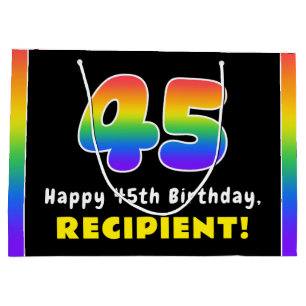 Grand Sac Cadeau 45e anniversaire : Arc-en-ciel coloré # 45, Nom pe