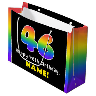 Grand Sac Cadeau 46e anniversaire : Arc-en-ciel coloré # 46, Nom pe