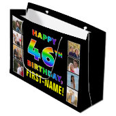 Grand Sac Cadeau 46e anniversaire : Rainbow Text, Custom Photos & N (Devant Angle)