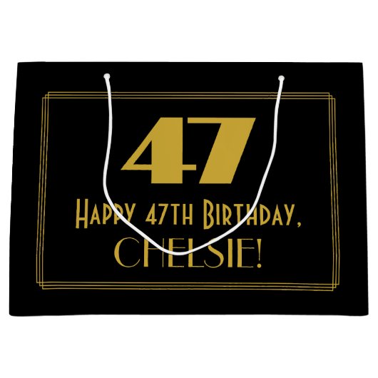 Grand Sac Cadeau 47e anniversaire — Art Déco Inspiré Look "47" & No (Devant)