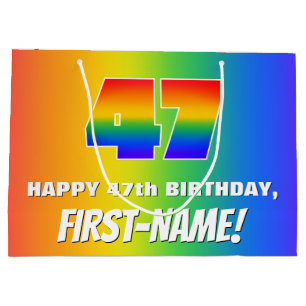 Grand Sac Cadeau 47e anniversaire : coloré, amusant Motif arc-en-ci