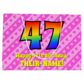 Grand Sac Cadeau 47e anniversaire : Pink Stripes & Hearts, Arc en c (Dos)