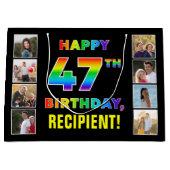 Grand Sac Cadeau 47e anniversaire : Rainbow Text, Custom Photos & N (Devant)