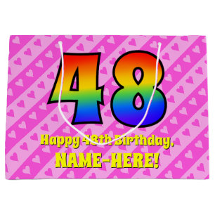 Grand Sac Cadeau 48e anniversaire : Pink Stripes & Hearts, Arc en c