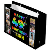 Grand Sac Cadeau 49e anniversaire : Rainbow Text, Custom Photos & N (Devant Angle)