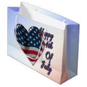 Grand Sac Cadeau 4 juillet coeur heureux de drapeau des Etats-Unis (Devant Angle)
