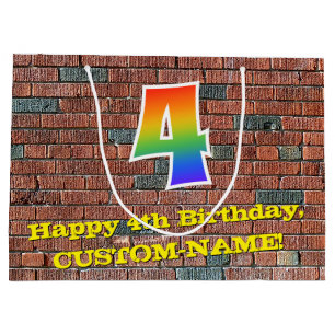 Grand Sac Cadeau 4e anniversaire : Amusant, Arc-en-ciel inspiré par