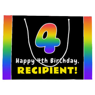 Grand Sac Cadeau 4e anniversaire : Arc-en-ciel coloré # 4, Nom pers