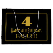 Grand Sac Cadeau 4e anniversaire — Art Déco Inspiré Look "4" & Nom (Dos)