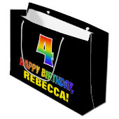 Grand Sac Cadeau 4e anniversaire : Gras, Amusant, Simple, Arc-en-ci (Devant Angle)