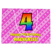 Grand Sac Cadeau 4e anniversaire : Pink Stripes & Hearts, Rainbow # (Dos)