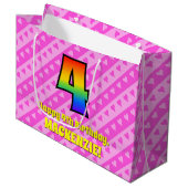 Grand Sac Cadeau 4e anniversaire : Pink Stripes & Hearts, Rainbow # (Devant Angle)