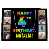 Grand Sac Cadeau 4e anniversaire : Rainbow Text, Custom Photos & Na (Dos)