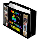 Grand Sac Cadeau 4e anniversaire : Rainbow Text, Custom Photos & Na (Devant Angle)