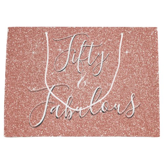 Grand Sac Cadeau 50 et fabuleux Rose Gold Blush Parties scintillant (Devant)