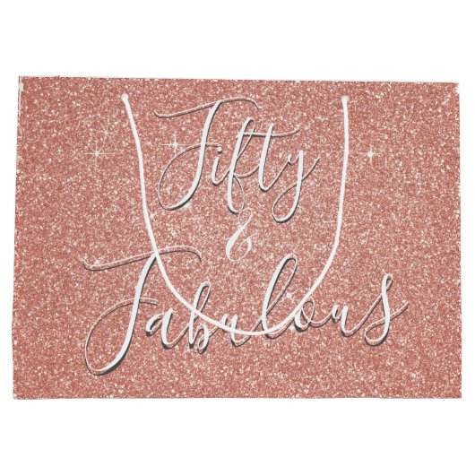 Grand Sac Cadeau 50 et fabuleux Rose Gold Blush Parties scintillant (Dos)