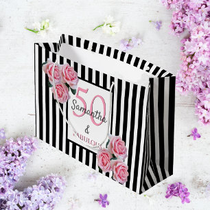 Grand Sac Cadeau 50 fabuleux flancs roses noirs rayures blanches