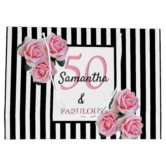 Grand Sac Cadeau 50 fabuleux flancs roses noirs rayures blanches (Dos)