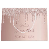 Grand Sac Cadeau 50e anniversaire 50 rose parties scintillant or go (Devant)