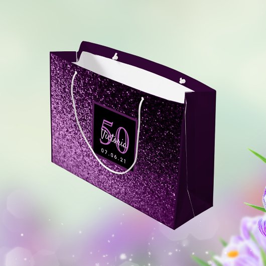 Grand Sac Cadeau 50e anniversaire 50 violet rose parties scintillan