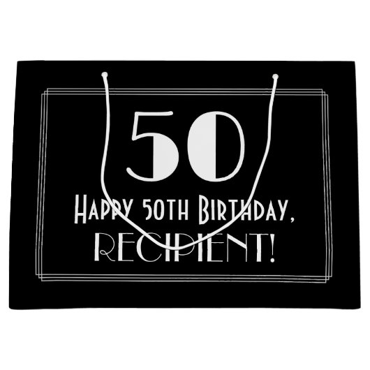 Grand Sac Cadeau 50e anniversaire : Art Déco Style inspiré "50", No (Devant)