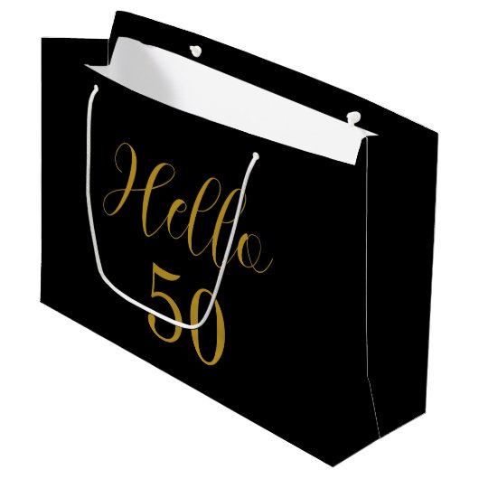 Grand Sac Cadeau 50e Anniversaire Black Gold fête d'anniversaire Fa (Devant Angle)
