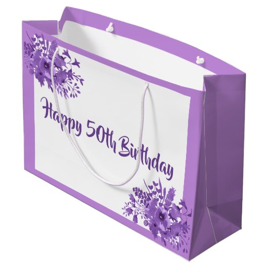 Grand Sac Cadeau 50e anniversaire floraux violets (Dos Angle)