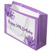 Grand Sac Cadeau 50e anniversaire floraux violets (Devant Angle)