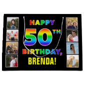 Grand Sac Cadeau 50e anniversaire : Rainbow Text, Custom Photos & N (Devant)