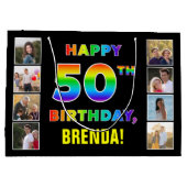 Grand Sac Cadeau 50e anniversaire : Rainbow Text, Custom Photos & N (Dos)