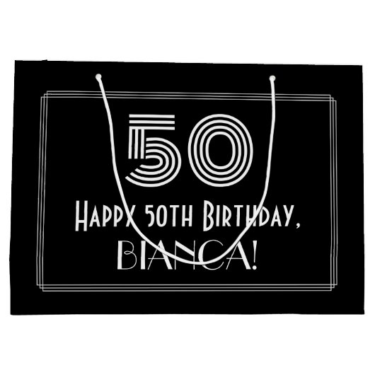 Grand Sac Cadeau 50e anniversaire — Représentation Art déco "50" et (Dos)
