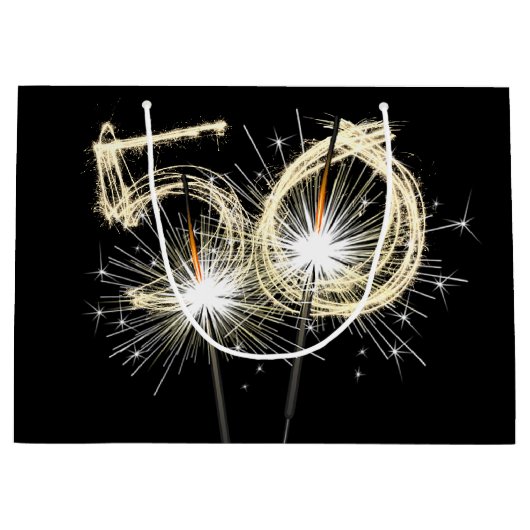 Grand Sac Cadeau 50e anniversaire Sparklers en noir (Devant)
