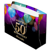Grand Sac Cadeau 50e fête d'anniversaire Ballons noirs et or (Dos Angle)